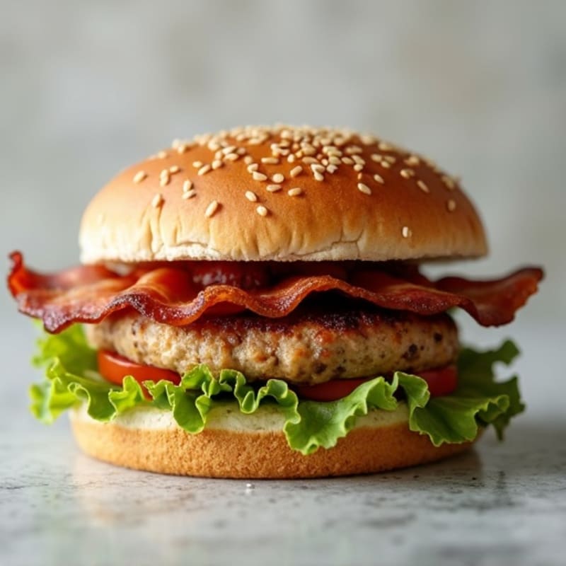 Lean Turkey Bacon Burger with Caramelized Onions