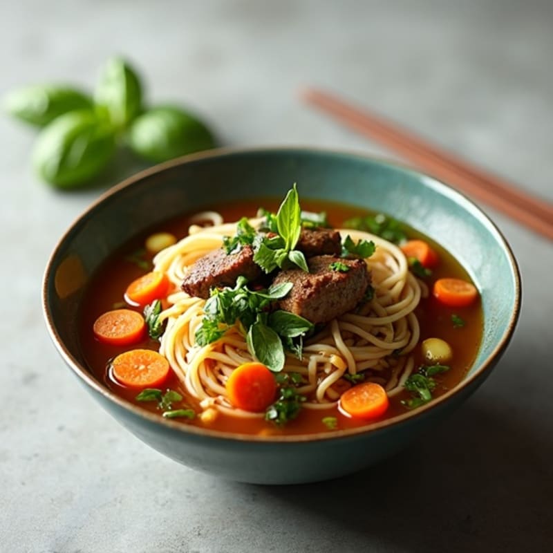 Aromatic Beef Noodle Soup with Fresh Herbs