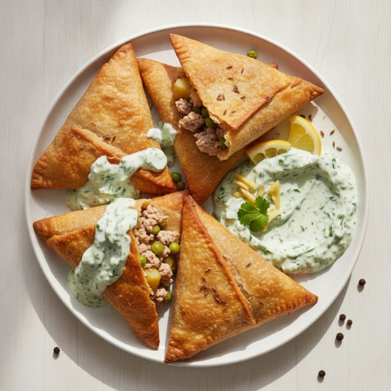 High-Protein Turkey Samosas with Cilantro-Yogurt Chutney