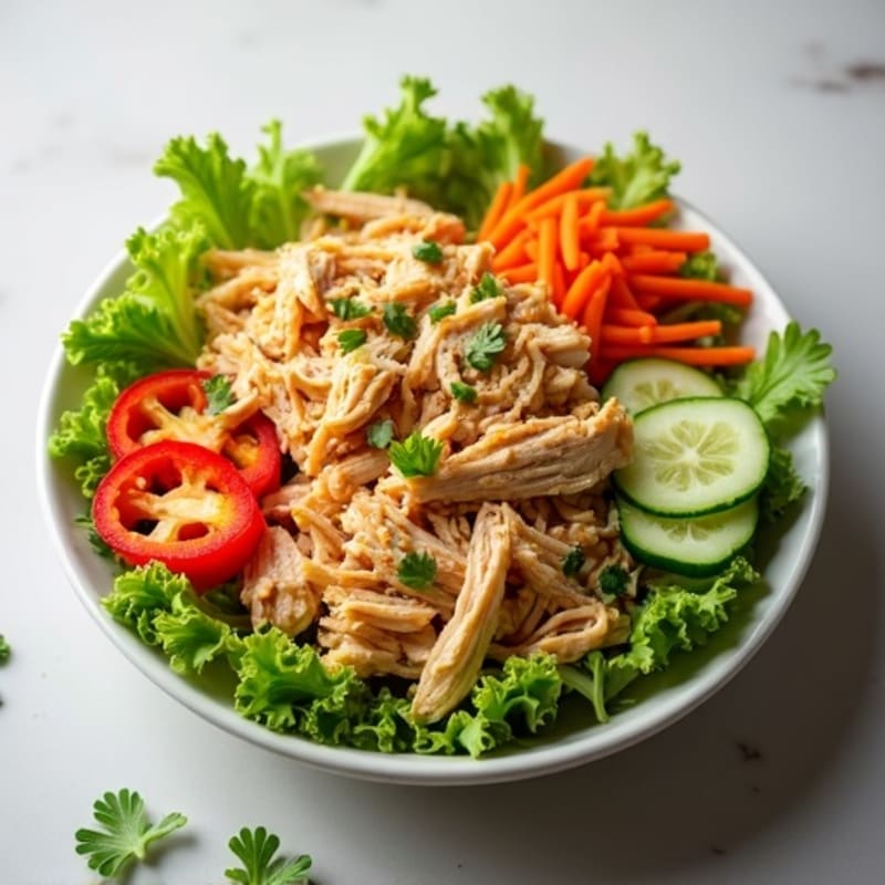 Shredded Chicken and Crunchy Vegetable Salad with Ginger-Sesame Dressing