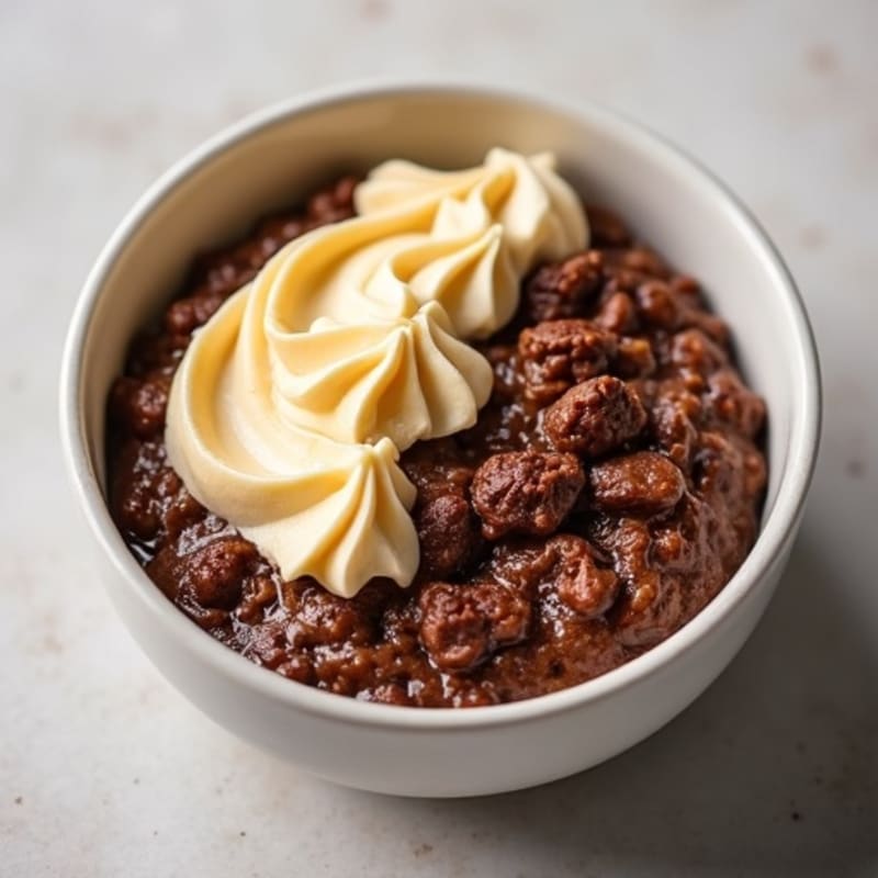Fudgy Chocolate Protein Baked Oats with Creamy Vanilla Swirl