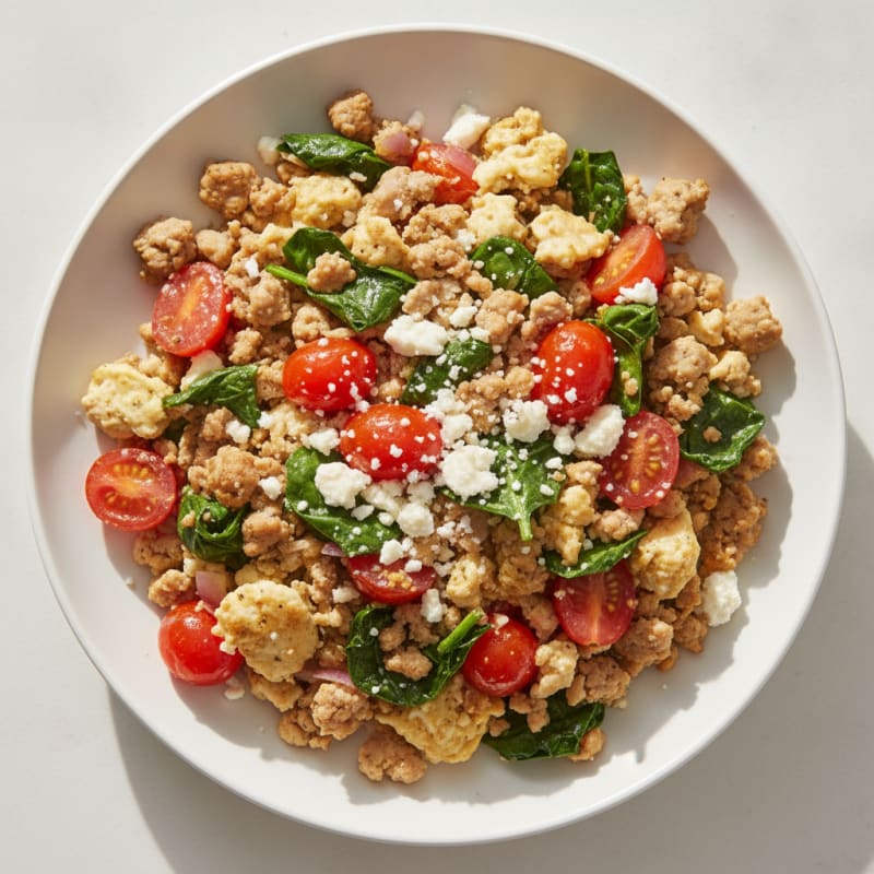 Egg White and Turkey Spinach Scramble with Fresh Tomatoes