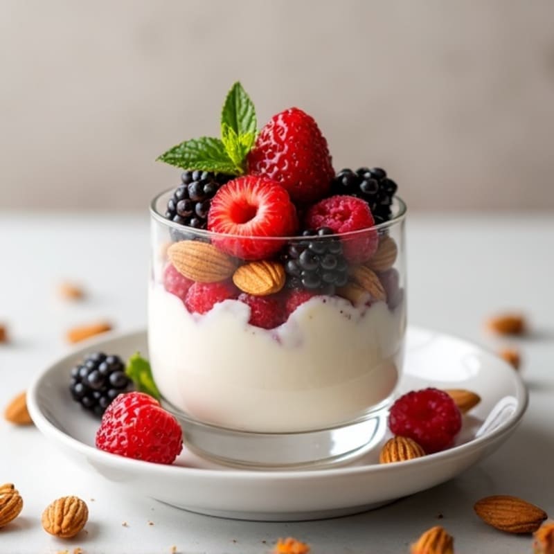 Greek Yogurt Protein Parfait with Mixed Berries and Almonds