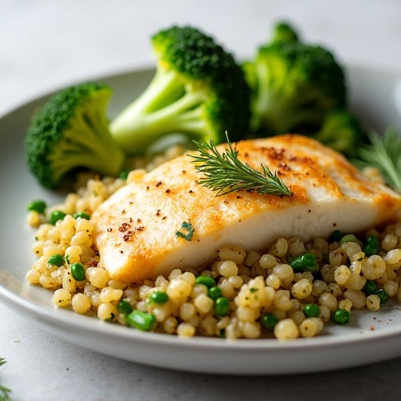 Baked Cod with Roasted Broccoli and Lemon Herb Quinoa