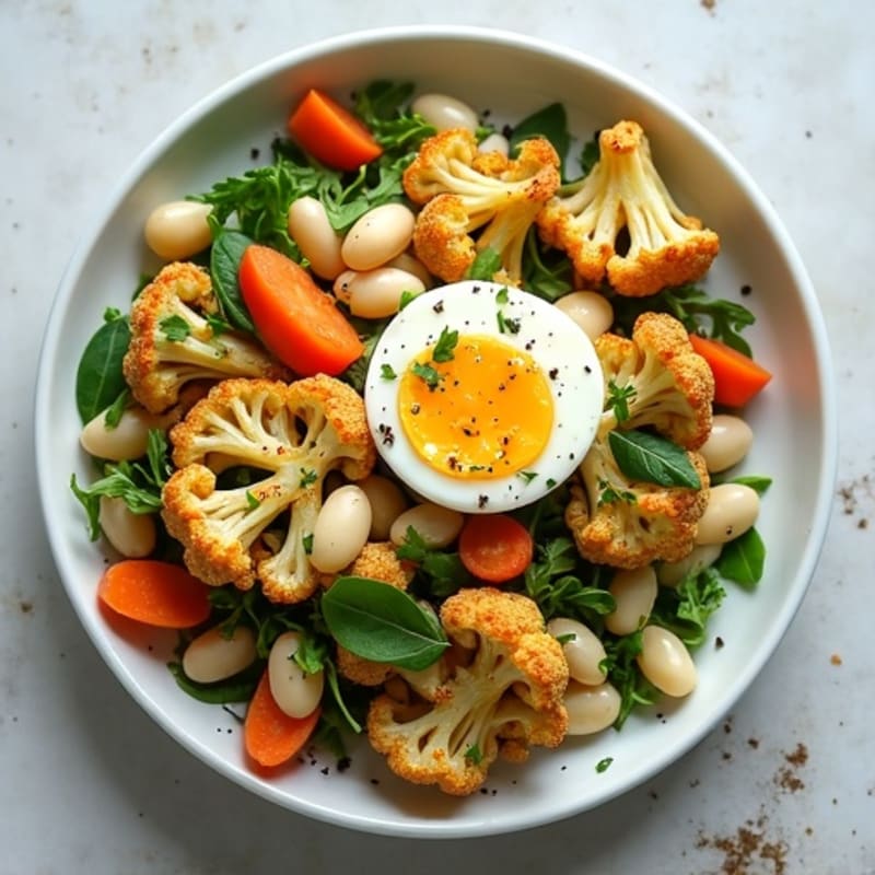 Bean and Roasted Cauliflower Salad with Rucola