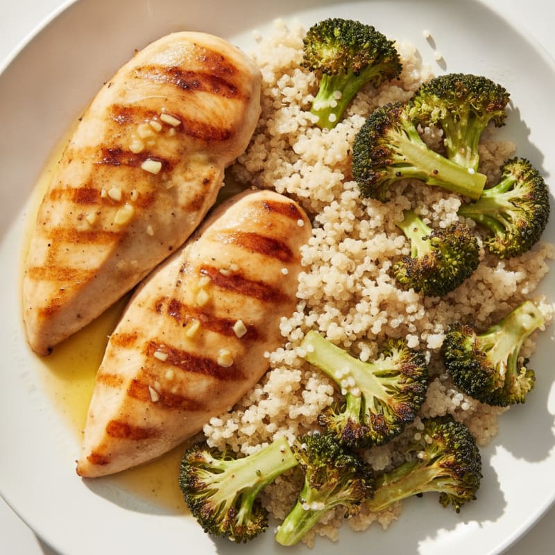 Grilled Chicken Breast with Roasted Broccoli and Quinoa