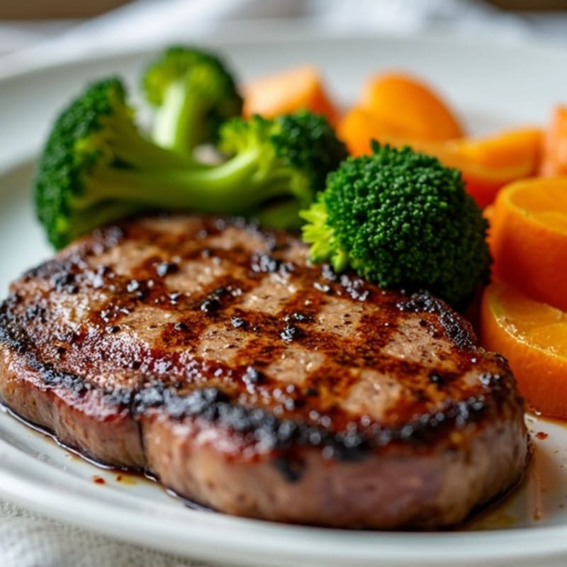 Seared Lean Beef with Roasted Broccoli and Sweet Potato