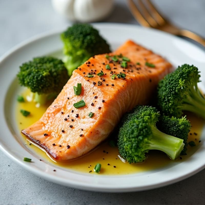 Pan-Seared Salmon with Roasted Broccoli and Garlic