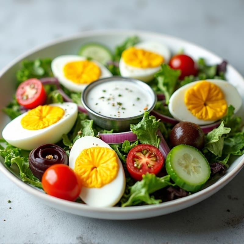 Boiled Egg and Fresh Garden Salad with Creamy Dill Dressing