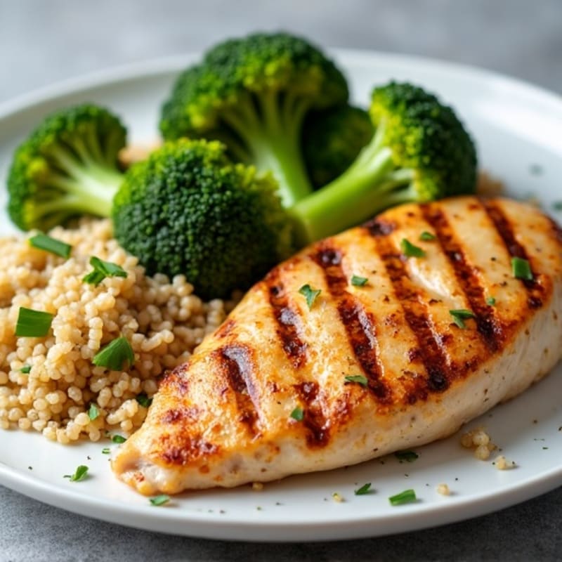 Grilled Chicken Breast with Quinoa and Roasted Broccoli