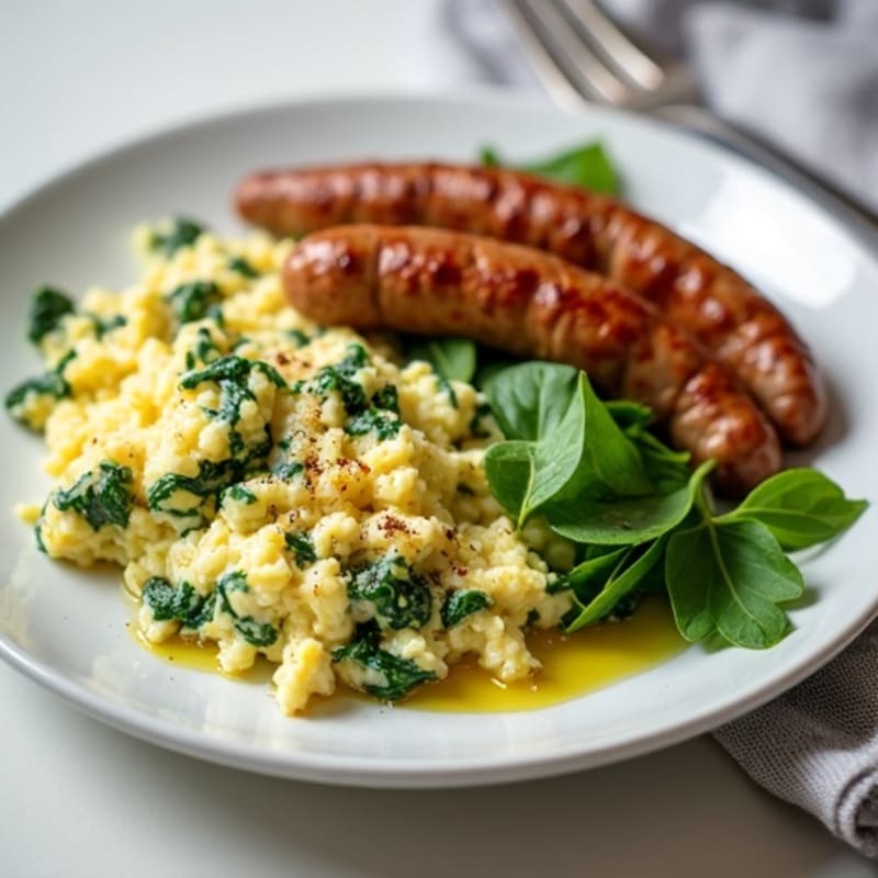 Egg White Spinach Scramble with Grilled Turkey Sausage