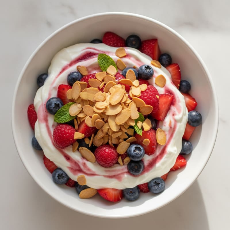 Greek Yogurt Protein Parfait with Mixed Berries and Almonds