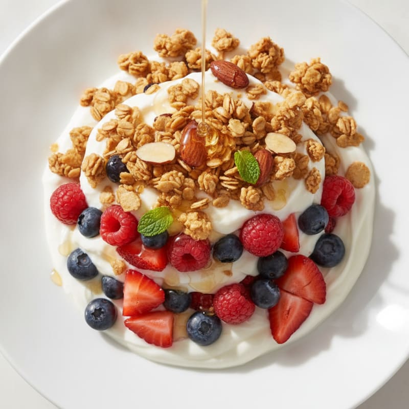 Creamy Greek Yogurt Parfait with Mixed Berries and Almond Granola