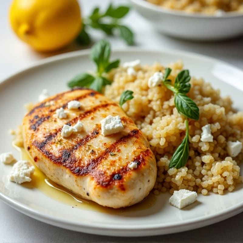 Grilled Lemon-Garlic Chicken Breast with Quinoa and Feta