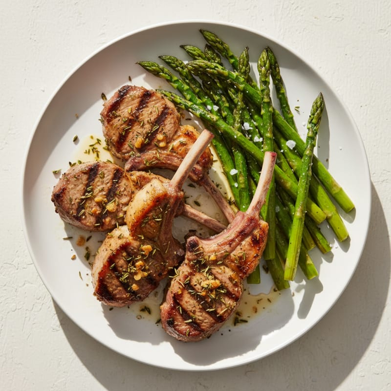 Grilled Herb Lamb Chops with Roasted Asparagus