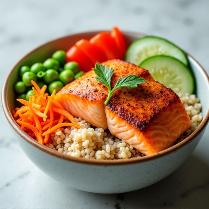 Fresh Salmon and Crunchy Vegetable Rice Bowl