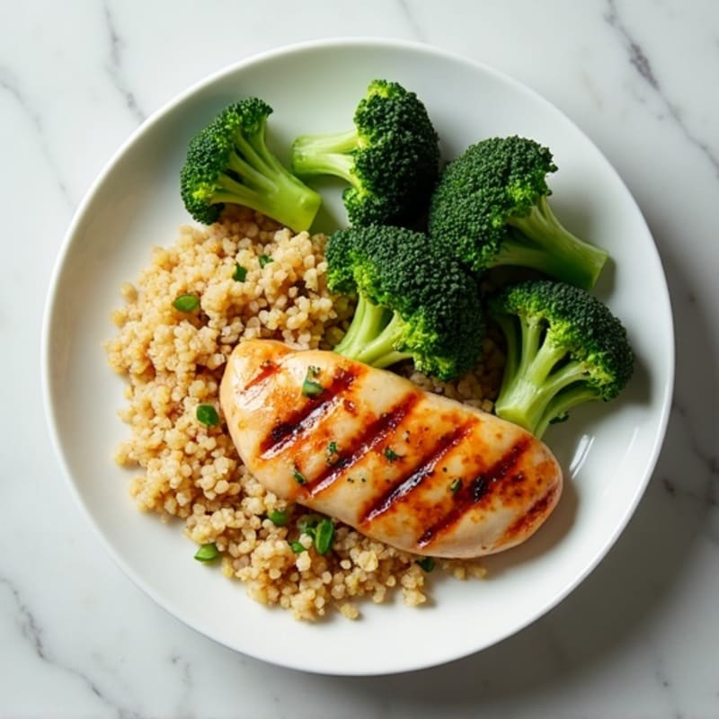 Grilled Chicken Breast with Steamed Broccoli and Quinoa