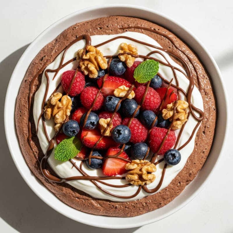 Chocolate Protein Mousse with Greek Yogurt and Mixed Berries