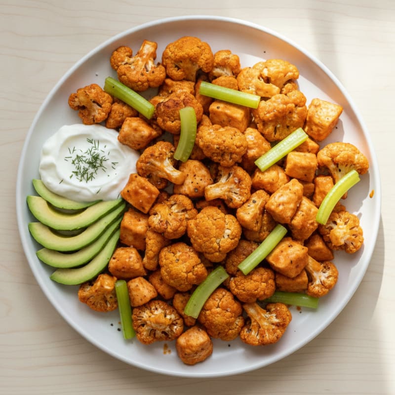 High-Protein Buffalo Cauliflower and Chicken Bites