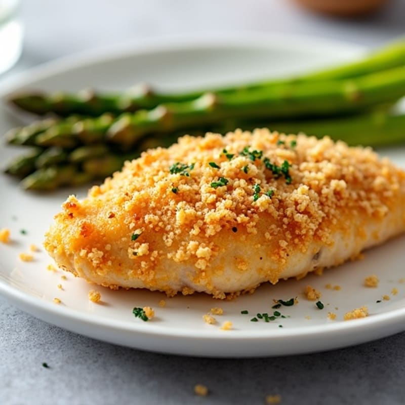 Crispy Garlic Parmesan Chicken with Roasted Asparagus