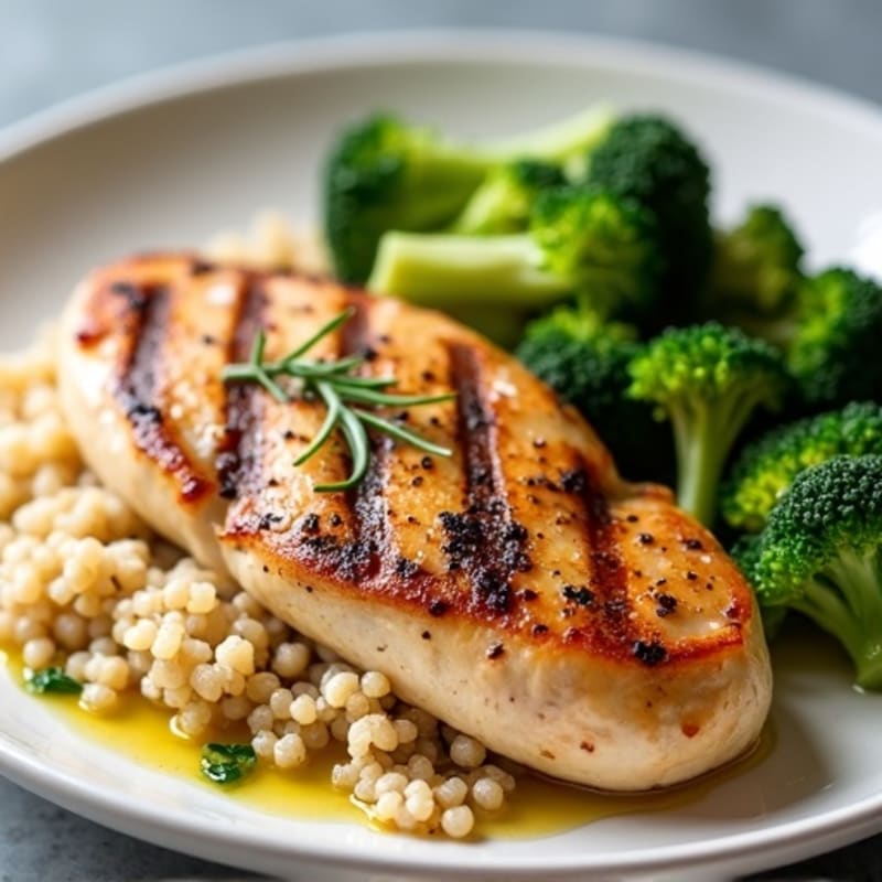 Grilled Chicken Breast with Quinoa and Roasted Broccoli