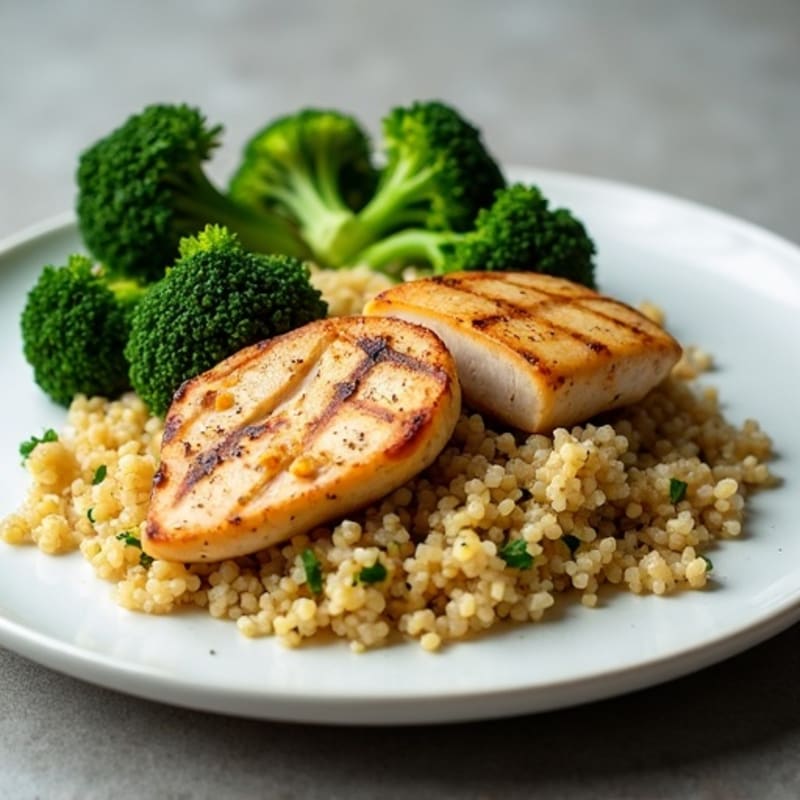 Grilled Chicken Breast with Quinoa and Roasted Broccoli
