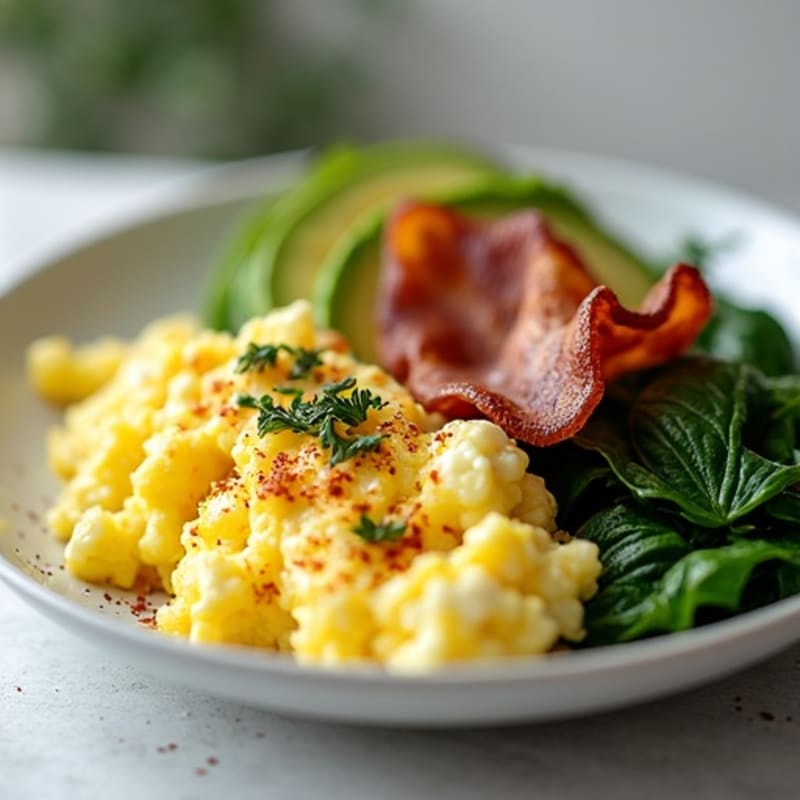 Cottage Cheese Scramble with Spinach and Turkey Bacon