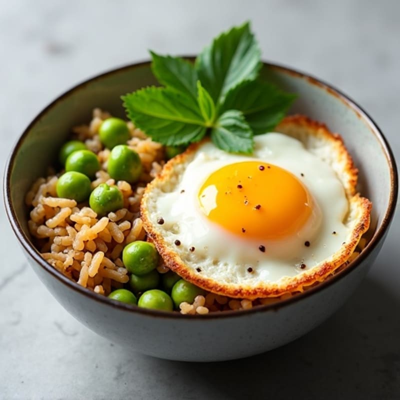 Crispy Fried Egg Rice Bowl with Fresh Herbs