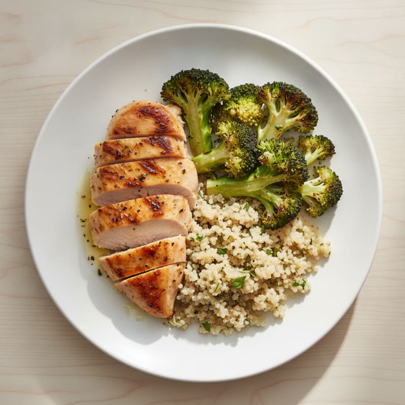 Grilled Chicken Breast with Quinoa and Roasted Broccoli