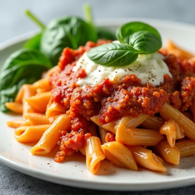 Baked Lean Ground Turkey and Whole Wheat Penne with Creamy Ricotta and Marinara