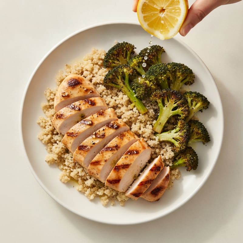 Grilled Chicken Breast with Quinoa and Roasted Broccoli