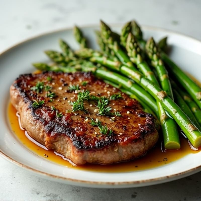 Garlic Herb Pan-Seared Steak with Roasted Asparagus