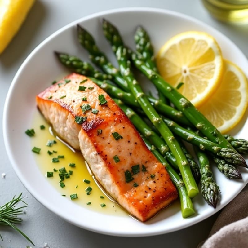 Lemon-Garlic Pan-Seared Salmon with Crispy Roasted Asparagus