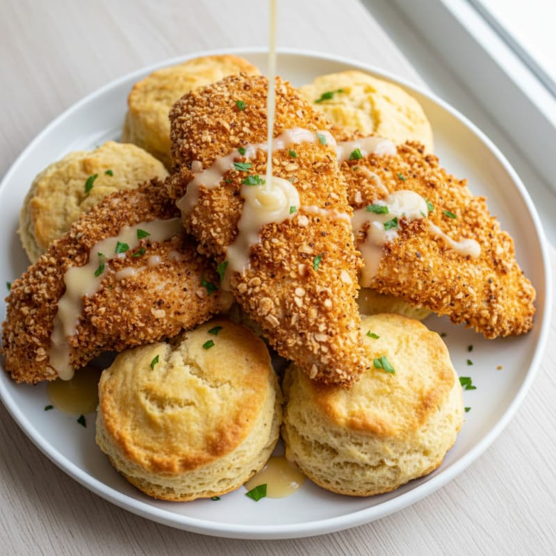 Crispy Buttermilk Fried Chicken with Fluffy Biscuits