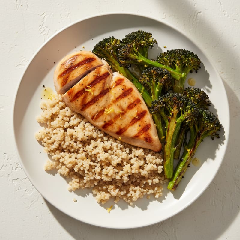 Grilled Chicken Breast with Quinoa and Roasted Broccoli