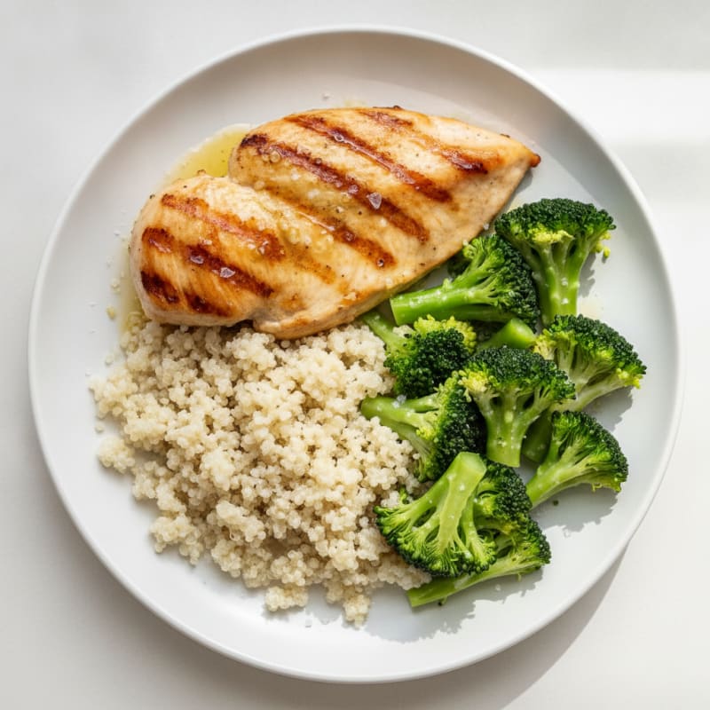 Grilled Chicken Breast with Quinoa and Steamed Broccoli