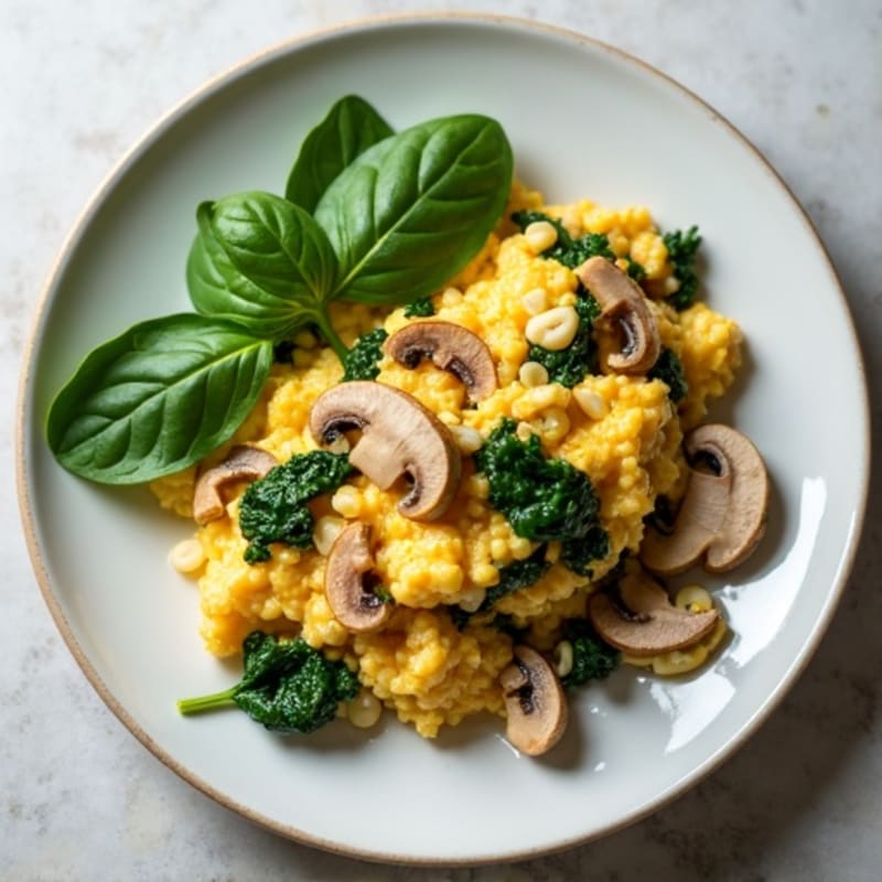 Egg White and Turkey Breast Scramble with Spinach and Mushrooms