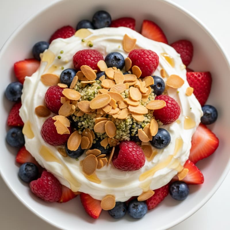 Greek Yogurt Protein Parfait with Mixed Berries and Almonds