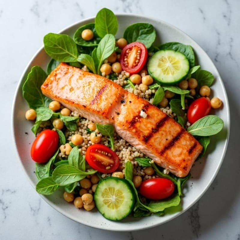 Grilled Salmon and Quinoa Power Salad with Chickpeas