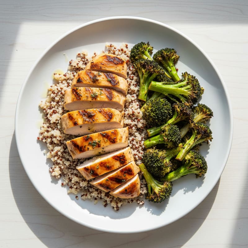Grilled Chicken Breast with Quinoa and Roasted Broccoli