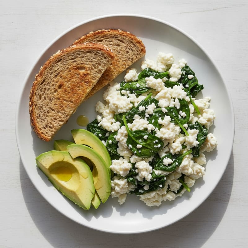 Egg White and Cottage Cheese Scramble with Sautéed Spinach