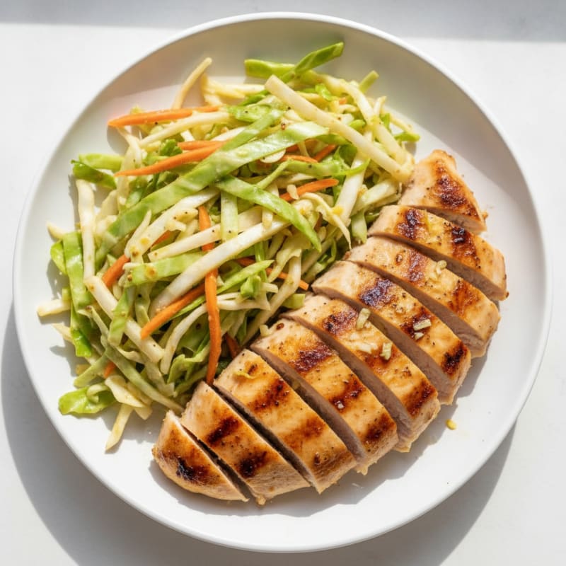 Grilled Lemon-Garlic Chicken Breast with Crunchy Cabbage Slaw
