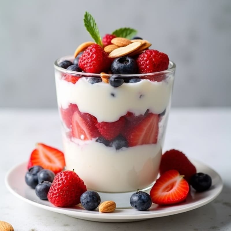 Greek Yogurt Protein Parfait with Mixed Berries and Almonds