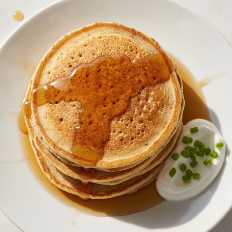 Fluffy Buttermilk Protein Pancakes with Maple Syrup