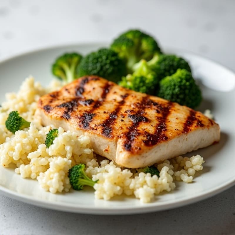 Grilled Chicken Breast with Steamed Broccoli and Cauliflower Rice