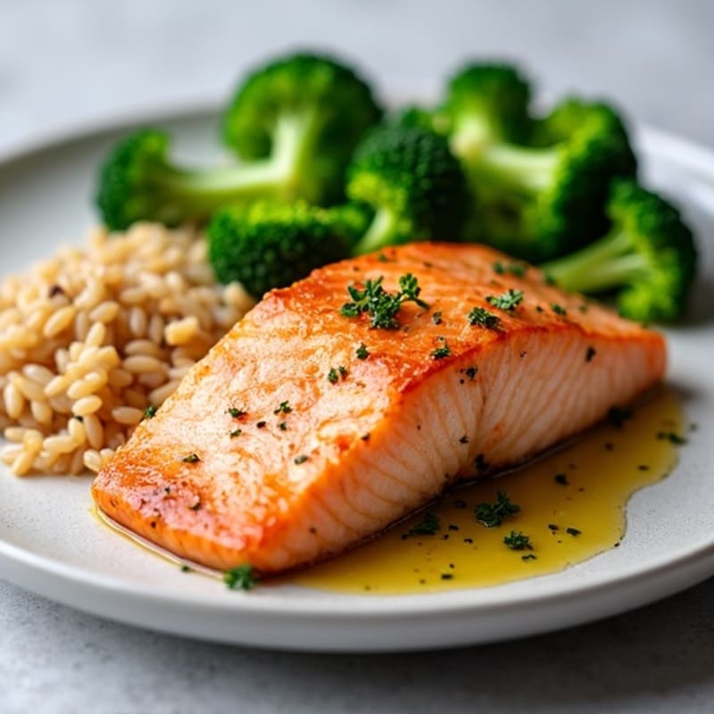 Seared Salmon with Steamed Broccoli and Brown Rice