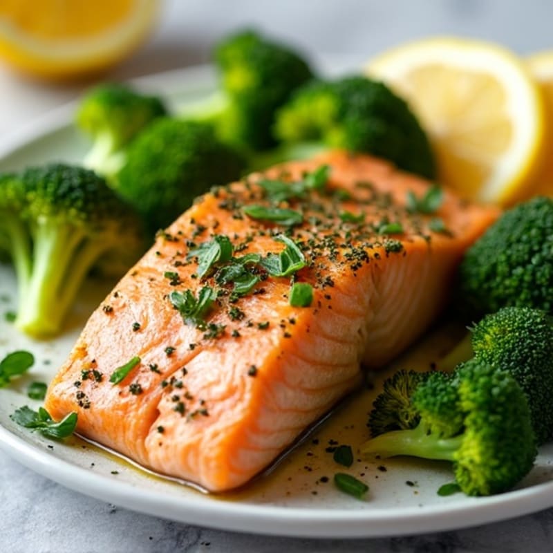 Herb-Crusted Sheet Pan Salmon with Roasted Lemon Broccoli