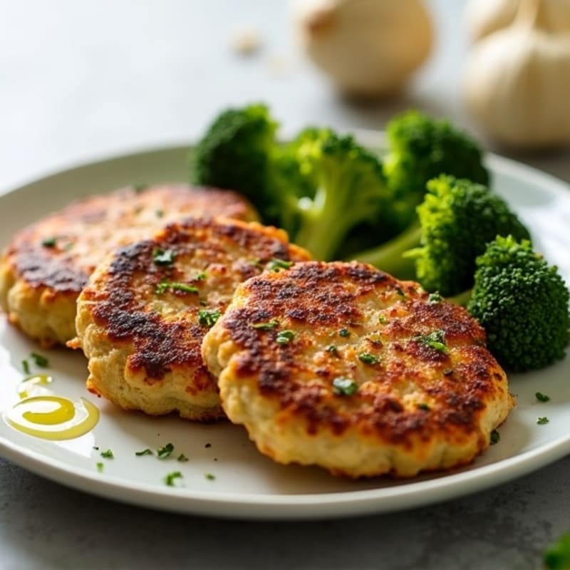 Seared Turkey Patties with Roasted Broccoli and Garlic