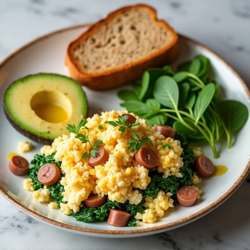 Egg White and Spinach Scramble with Turkey Sausage