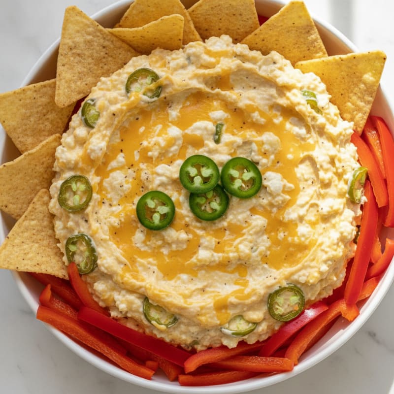 Warm Jalapeño Cheddar Dip with Tortilla Chips